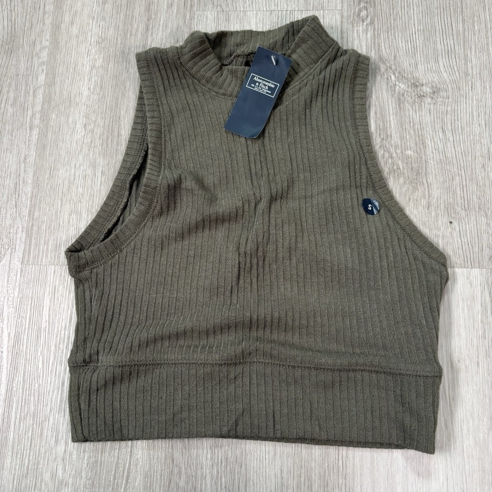 NWT Abercrombie & Fitch Women's Cropped Tank Top Olive Green‎ Ribbed S